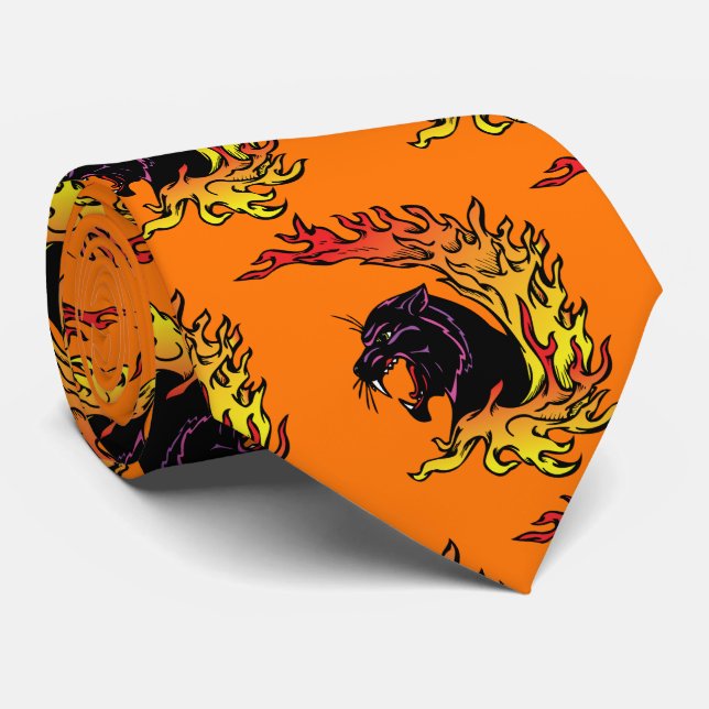 Black Panther Head Flames Sports Football Necktie (Rolled)