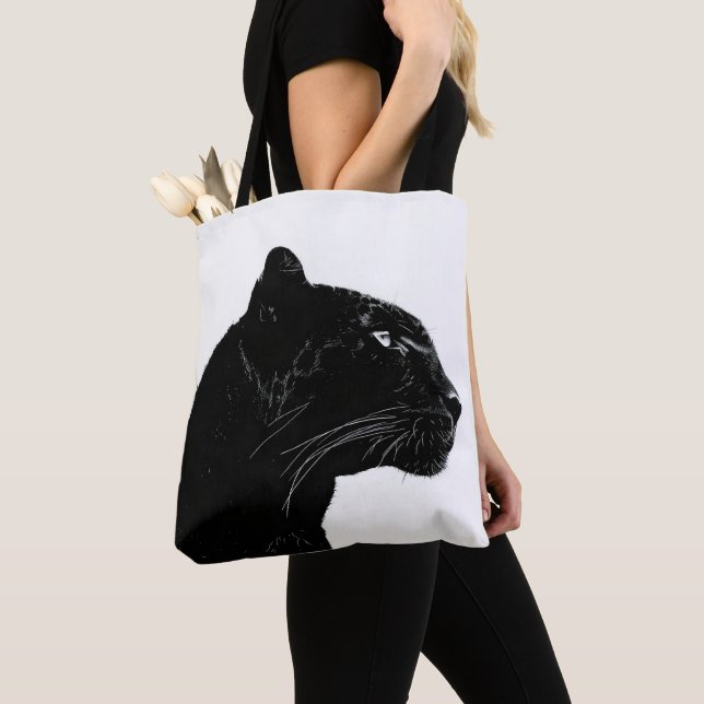 Black Panther Head Minimalism Tote Bag (Close Up)