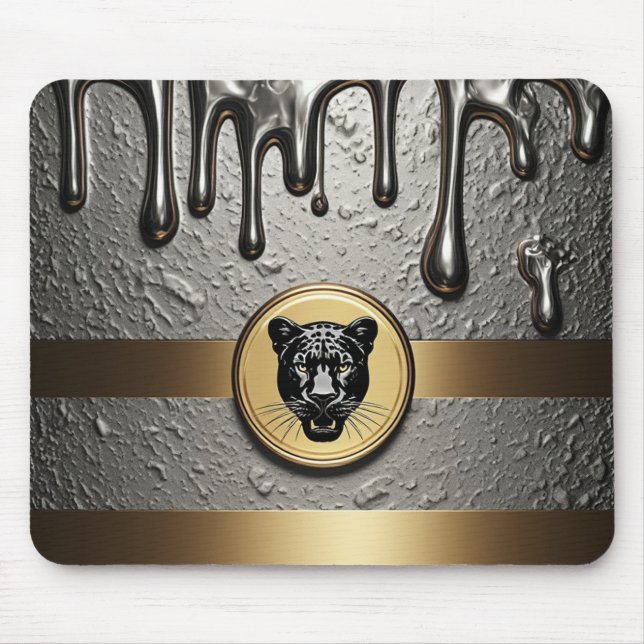 Black panther Head With Metallic Drip Style 🐆 Mouse Pad (Front)