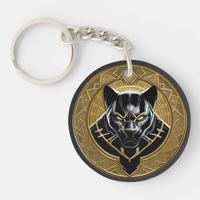 Black Panther Icon With Golden Geometric Backdrop Key Ring (Front)
