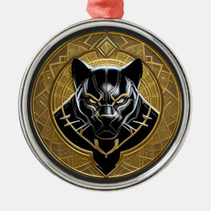 Black Panther Icon With Golden Geometric Backdrop Metal Ornament