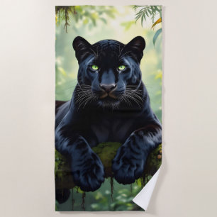 Black Panther in the Jungle Beach Towel