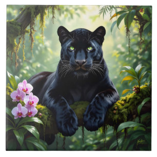 Black Panther in the Jungle Ceramic Tile