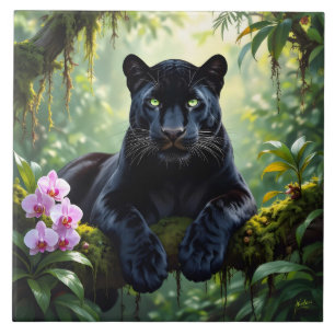 Black Panther in the Jungle Ceramic Tile