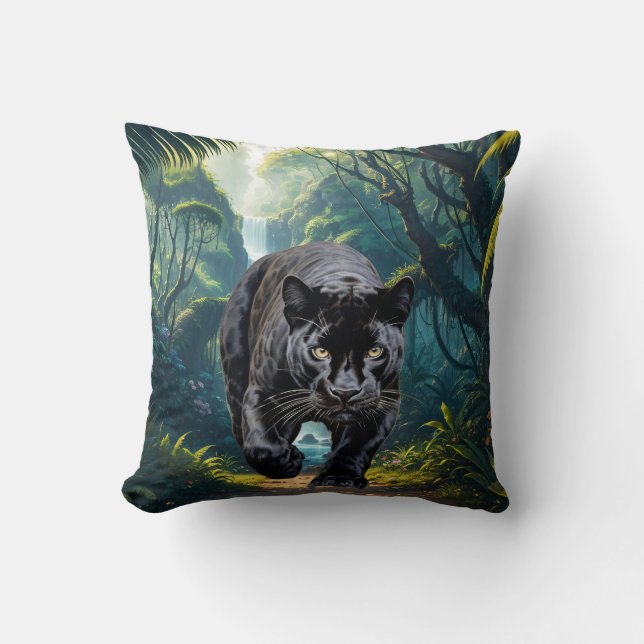 Black Panther in the Jungle Cushion (Front)