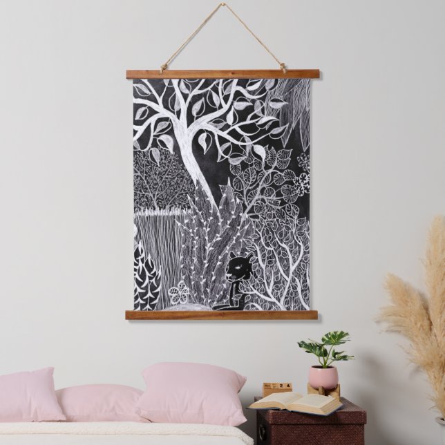 Black panther in the jungle - pencil drawing     hanging tapestry (Bedroom)
