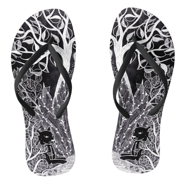 Black panther in the jungle - pencil drawing thongs (Footbed)
