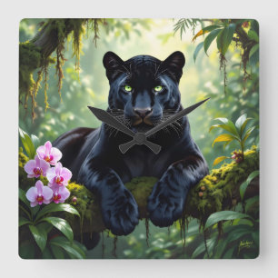 Black Panther in the Jungle Square Wall Clock