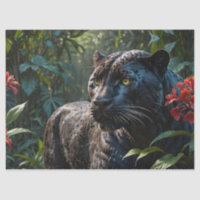 Black Panther - Jaguar in Jungle Red Flowers
