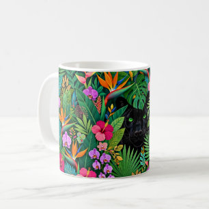 Black Panther Jungle Flowers & Tropical Foliage Coffee Mug