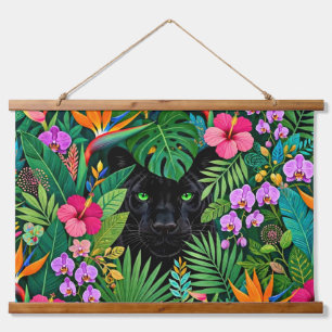 Black Panther Jungle Flowers & Tropical Foliage Hanging Tapestry
