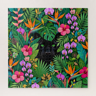 Black Panther Jungle Flowers & Tropical Foliage Jigsaw Puzzle