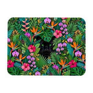 Black Panther Jungle Flowers & Tropical Foliage Magnet
