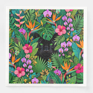 Black Panther Jungle Flowers & Tropical Foliage Napkin