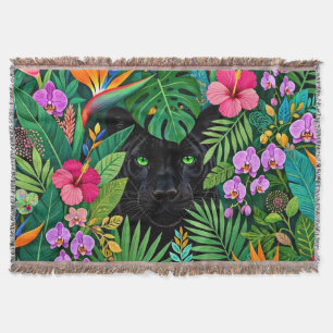 Black Panther Jungle Flowers & Tropical Foliage Throw Blanket