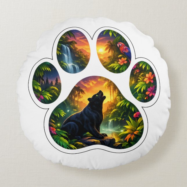 Black Panther Jungle Paw Design Round Cushion (Front)