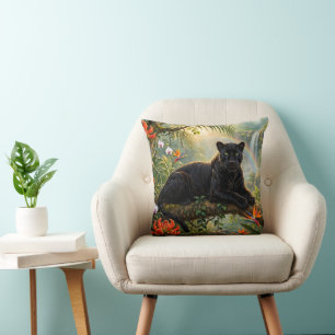 Black Panther Kenya Jungle Flowers Waterfall Cushion