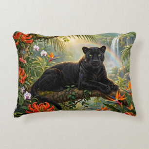 Black Panther Kenya Jungle Flowers Waterfall Decorative Cushion