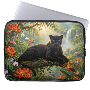 Black Panther Kenya Jungle Flowers Waterfall Laptop Sleeve