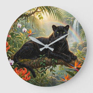 Black Panther Kenya Jungle Flowers Waterfall Large Clock