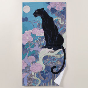 Black Panther Moon Garden Illustration Beach Towel