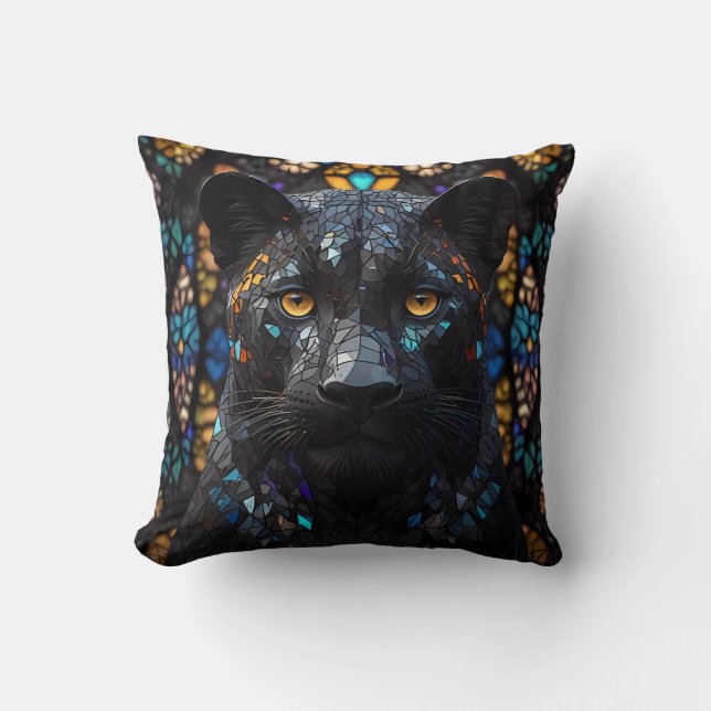 Black Panther Mosaic Stained Glass Cushion (Front)