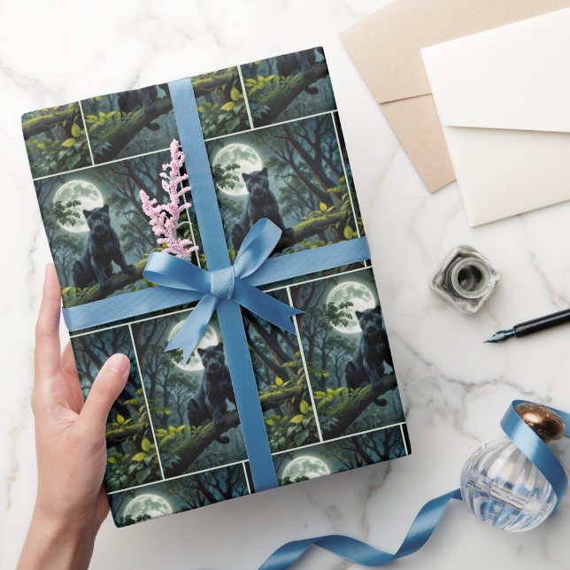 Black Panther On a Moonlit Tree Branch Wrapping Paper (Gifting)