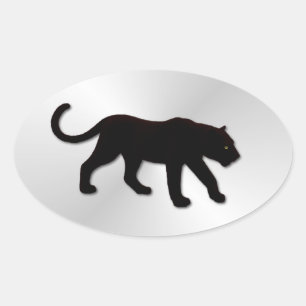 Black Panther on Silver Oval Sticker