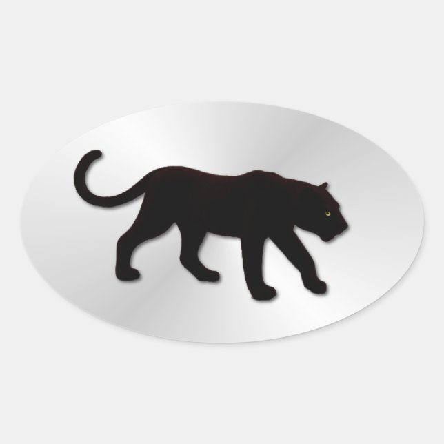 Black Panther on Silver Oval Sticker (Front)