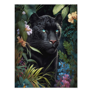 Black Panther Poster in the Forest with Flowers