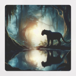 Black Panther Reflected in Pool of Water in Jungle