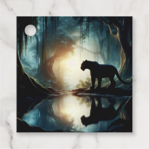 Black Panther Reflected in Pool of Water in Jungle Favour Tags