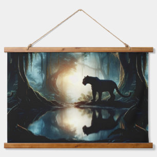 Black Panther Reflected in Pool of Water in Jungle Hanging Tapestry
