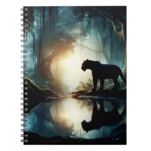 Black Panther Reflected in Pool of Water in Jungle Notebook