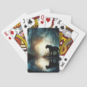 Black Panther Reflected in Pool of Water in Jungle Playing Cards