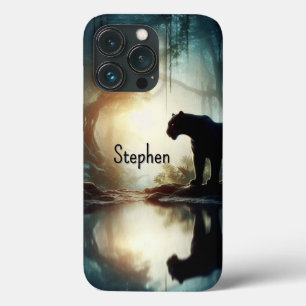 Black Panther Reflected in Water with Name iPhone 13 Pro Case