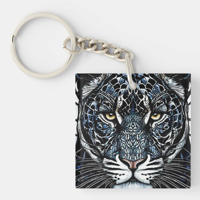 Black Panther stained glass Key Ring (Front)
