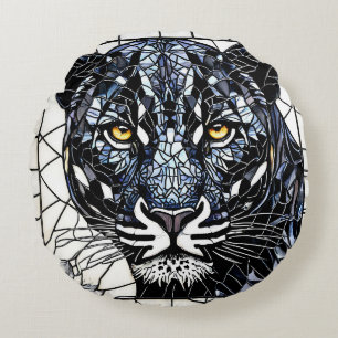 Black Panther stained glass Round Cushion