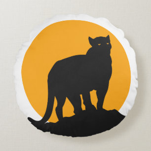 Black panther sunset silhouette round cushion
