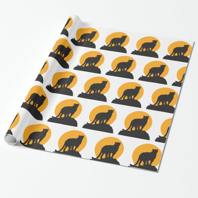 Black panther sunset silhouette wrapping paper (Unrolled)