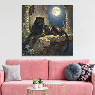 Black Panther under the Full Moon Canvas Print