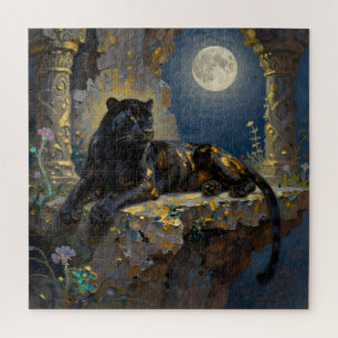 Black Panther under the Full Moon Jigsaw Puzzle