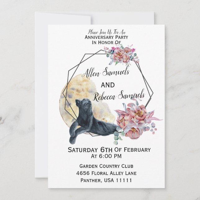 Black Panther Watercolor Cactus Succulent Invitation (Front)