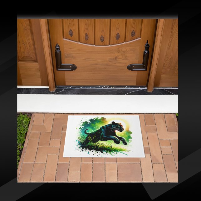 Black Panther with green surroundings Monogram | Doormat (Creator Uploaded)