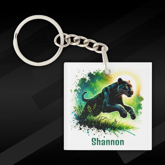 Black Panther with green surroundings Monogram | Key Ring (Creator Uploaded)