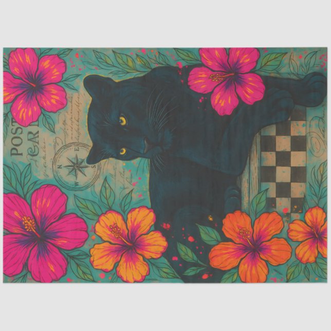 Black Panther with Hibiscus  – Tropical Gothic Tissue Paper (Front)