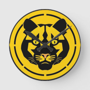 Black Panther with Intricate Artistic Details Round Clock