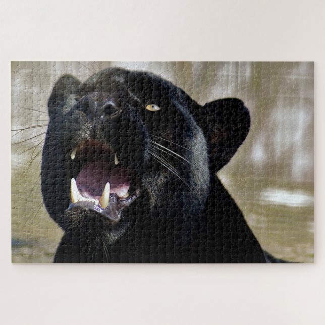 Black Panther with teeth showing and yellow eyes Jigsaw Puzzle (Horizontal)