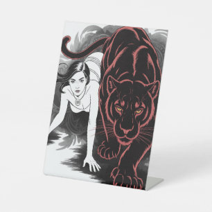 Black panther with women pedestal sign