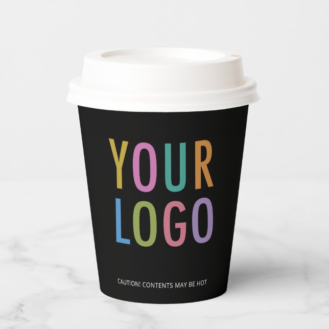 Black Paper Cups with Lids Custom Company Logo 8oz (Front)